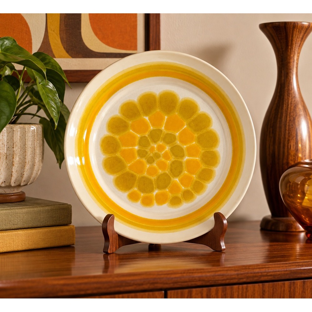 Vintage 70s Franciscan Plate 9.5" Yellow Orange Sunburst Spiral MCM USA Retro